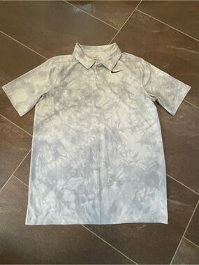 Nike Kids Light Gray Tie-Dye Polo with Black Swoosh